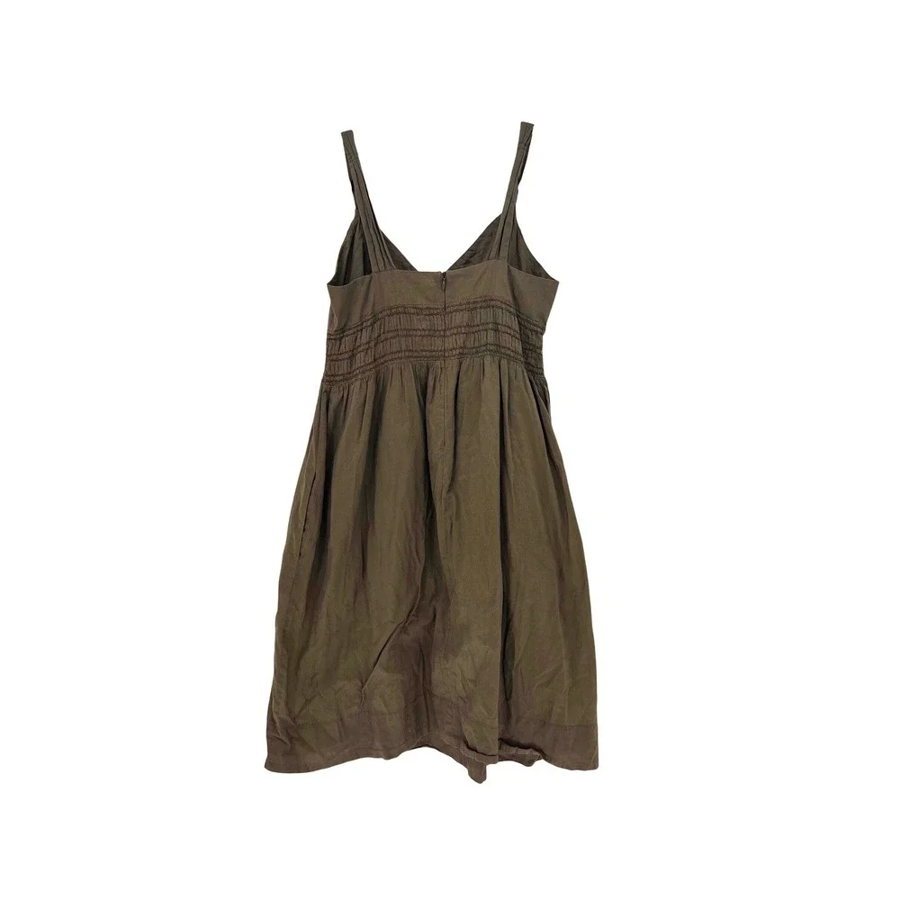 Vince Brown Embroidered Empire‎ Waist Midi Dress with Pockets Size 6